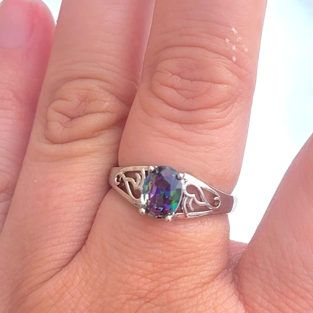 Oval Shaped Rainbow Gemstone Fashion Ring & Decorative Band - Picture 5 of 7